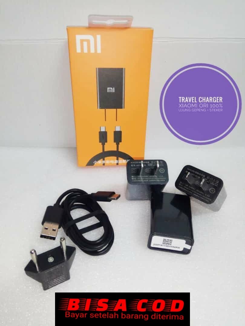 TRAVEL CHARGER XIAOMI ORI 100% KAKI GEPENG + STEKER 